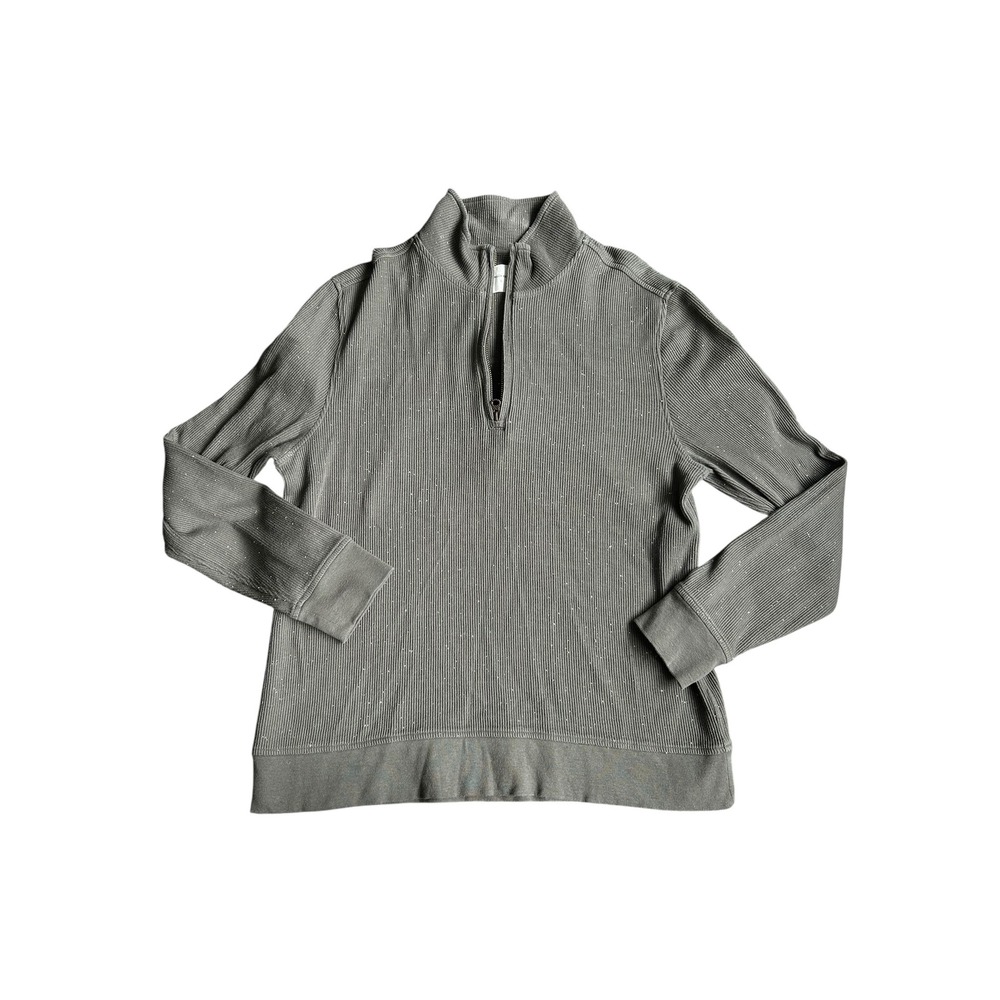 Billy Reid Womens Quarter Zip Pullover‎ Ribbed Speckled Knit Sweater Dark Grey L